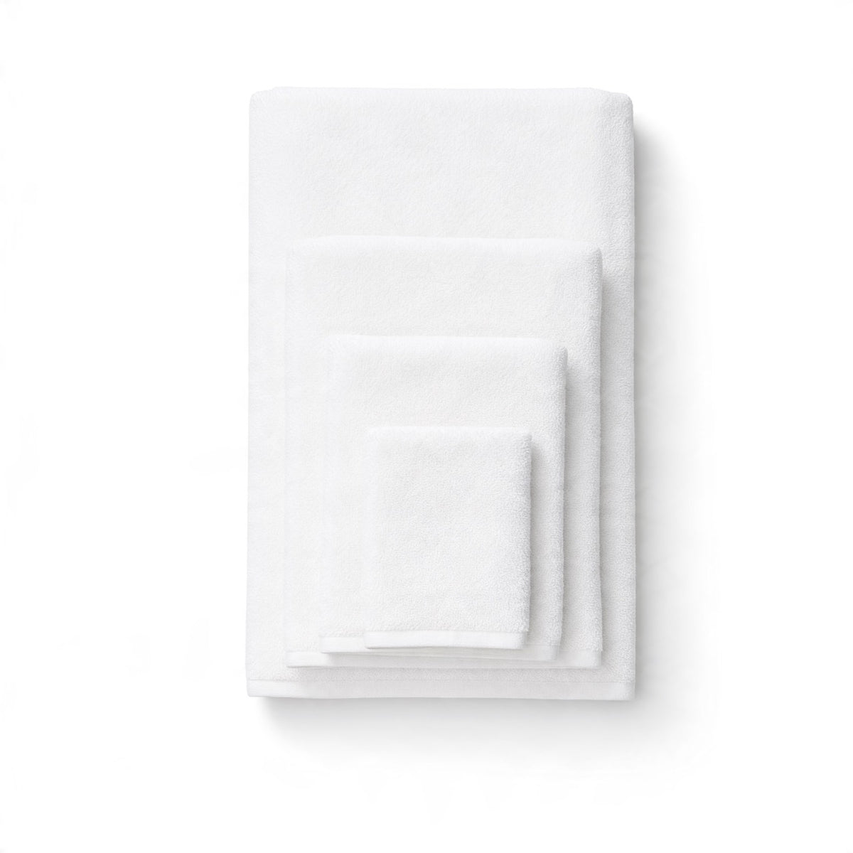 Off-White plain towels shown in four sizes on a white background.